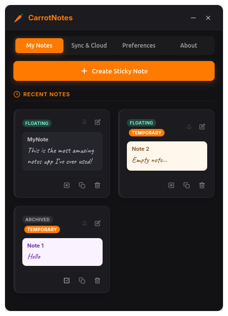 Carrot Notes dashboard — My Notes