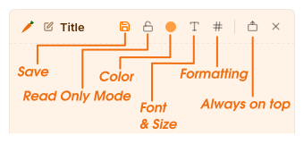 Note window toolbar with labeled controls